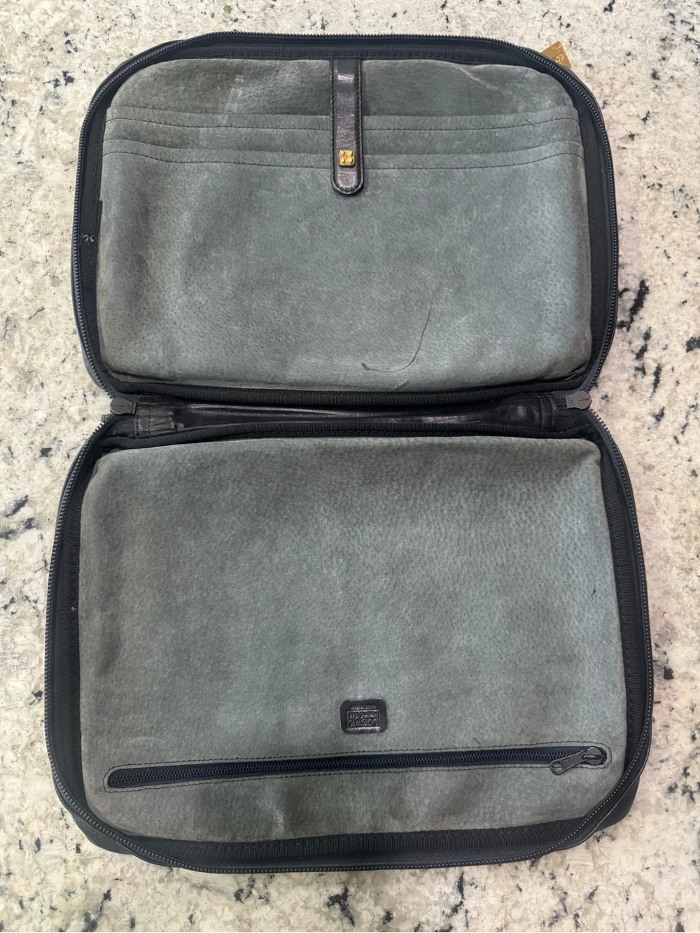 Loewe Black Leather Clutch Pouch Organizer with Gold-Tone Charm